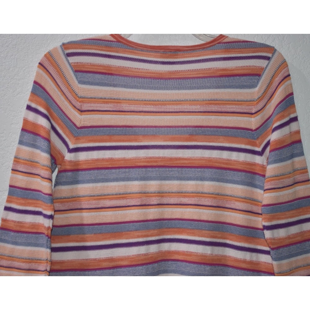 Chicos Linen Blend Top 1/Medium Colorful Stripes V-Neck 3/4 Sleeves Lightweight - Picture 15 of 16